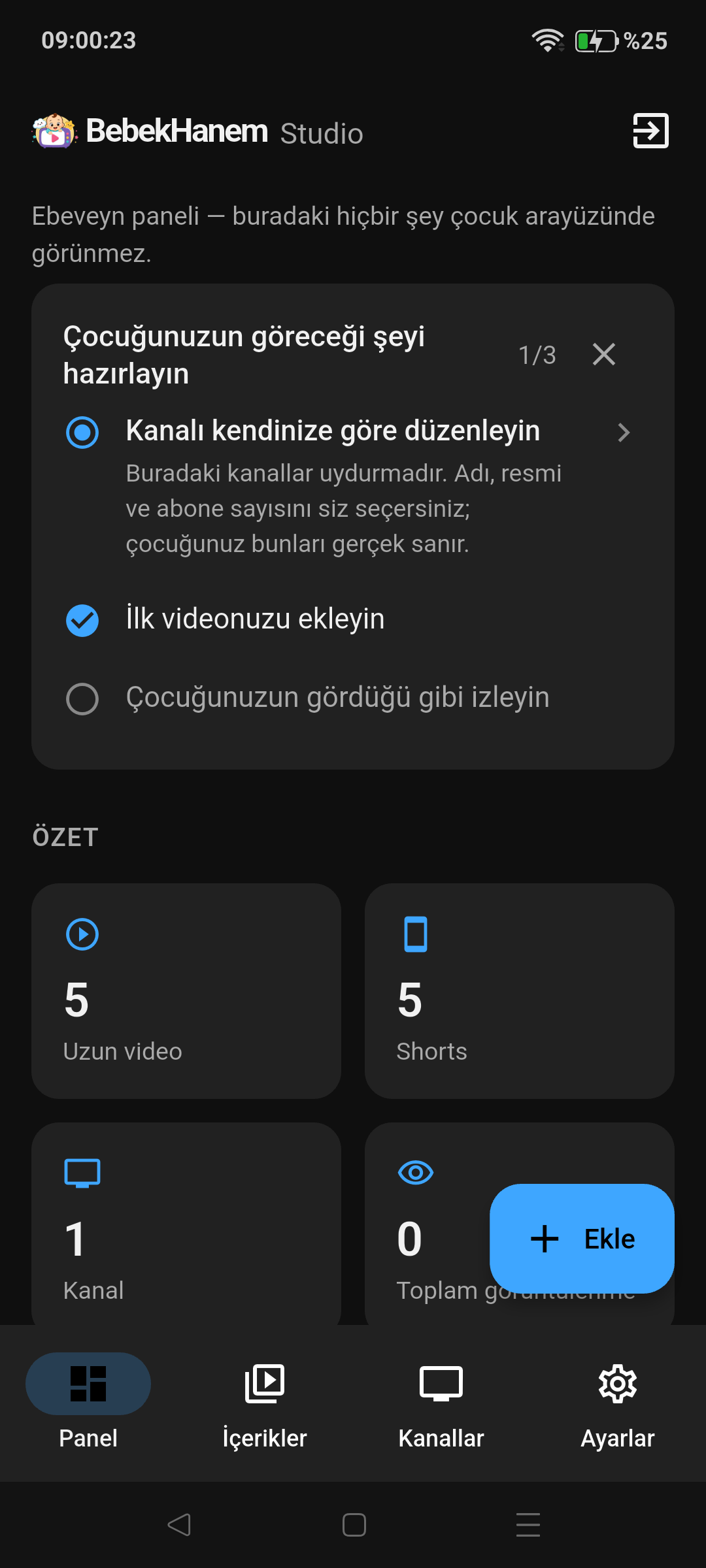 BebekHanem ebeveyn Studio paneli